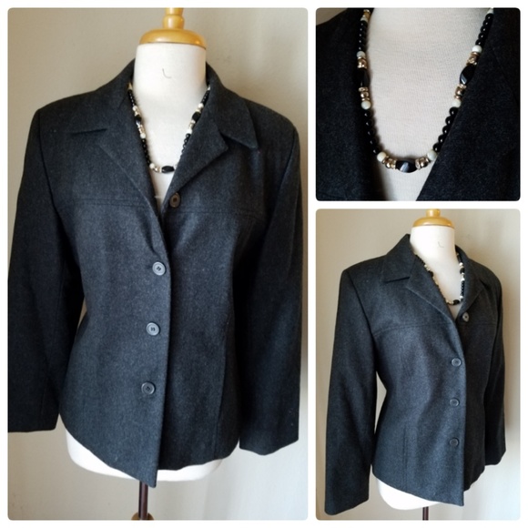 Sandro Charcoal Gray Wool Coat Jacket + Necklace